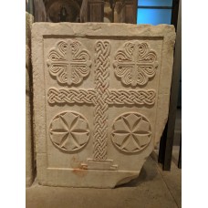 Marble slab with braided cross and floral crosses